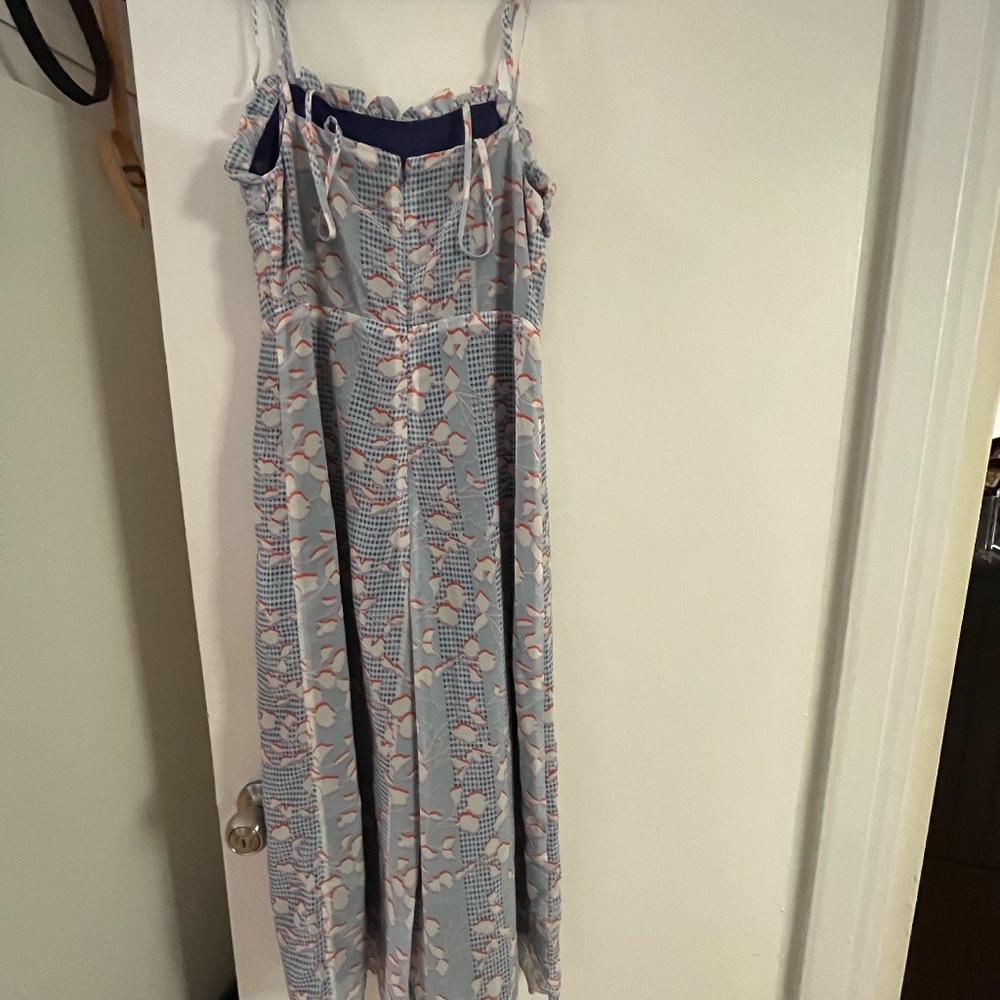 Lost Ink Vintage Style Blue Checkered Jumpsuit w/orange & white flower Size XXS - Picture 2 of 3